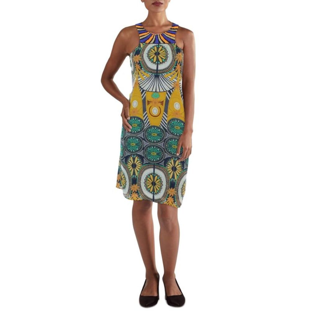 KAS NEW YORK Womens Navy Lined Closure Sleeveless Knee Length Shift Dress S